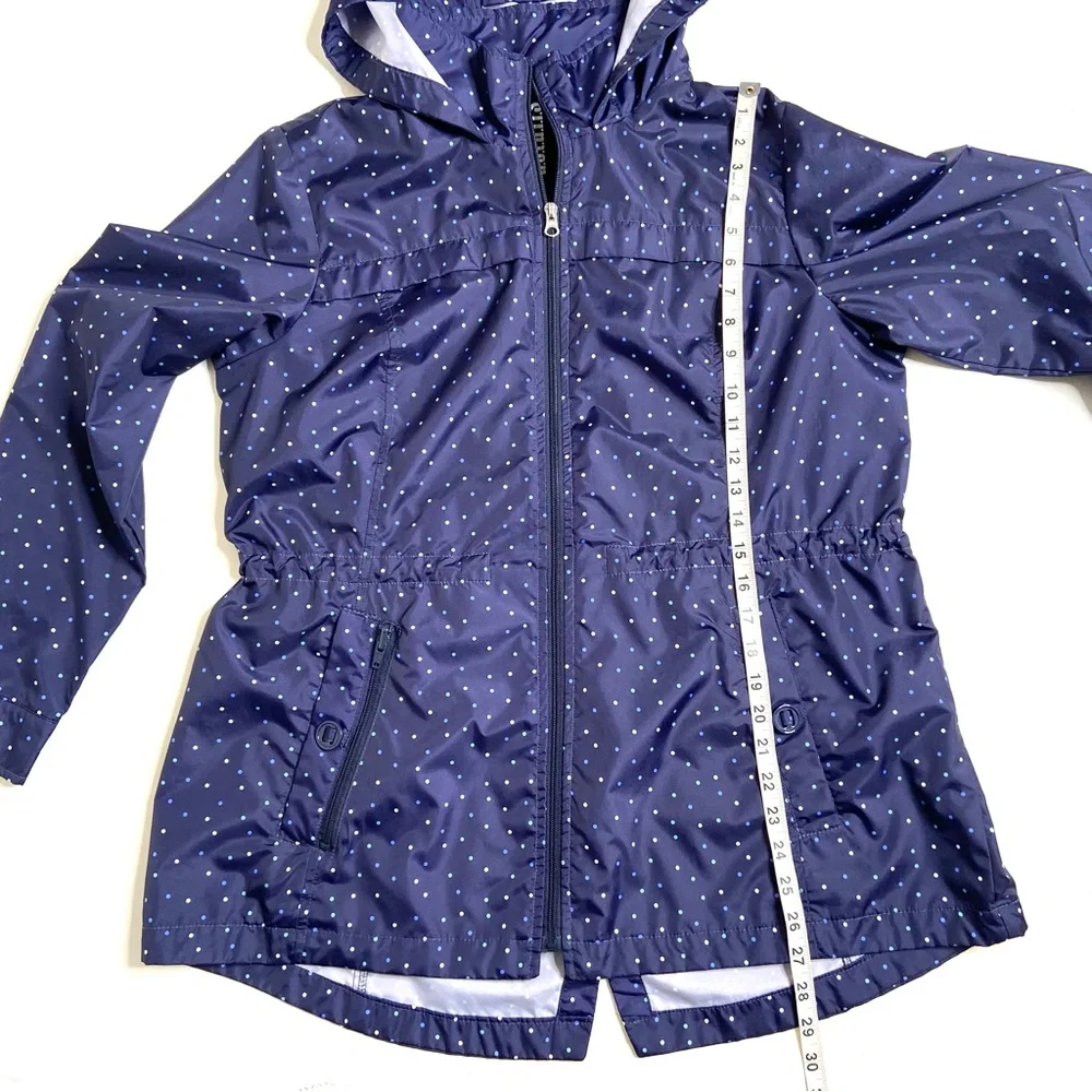 Details Intl Navy Mini Polkadot Packable Hooded Rain Jacket Size Large